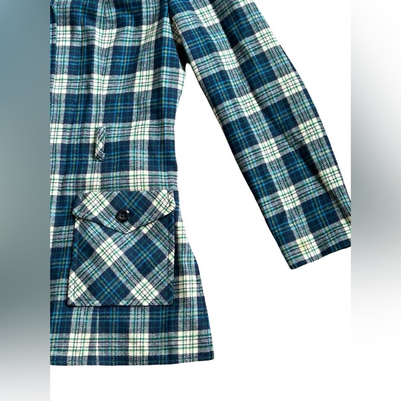 Vintage Pendleton Wool Plaid Coat Women’s S M 6 8 Blue Green USA Made Belted - Picture 8 of 13